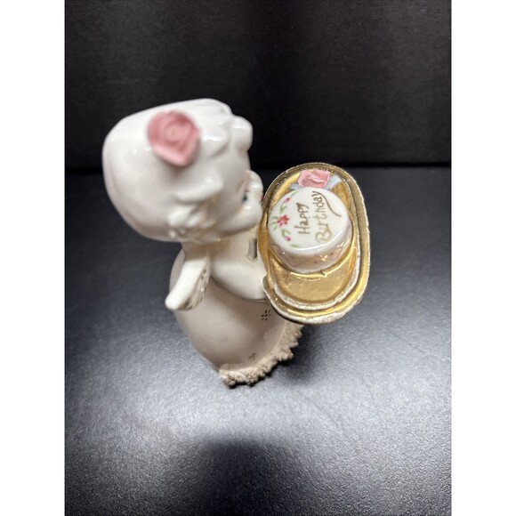 Vintage Napco Porcelain ANGEL Holding Happy Birthday Cake Japan - Picture 5 of 7